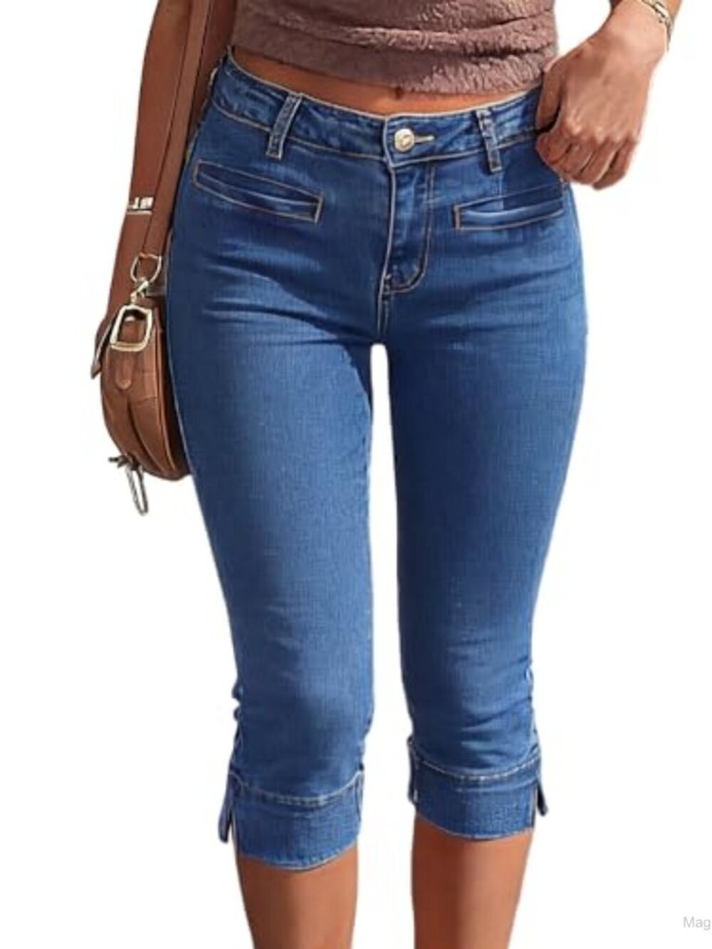 Women's Mid Rise Stretch Skinny Capri Jeans with Pockets